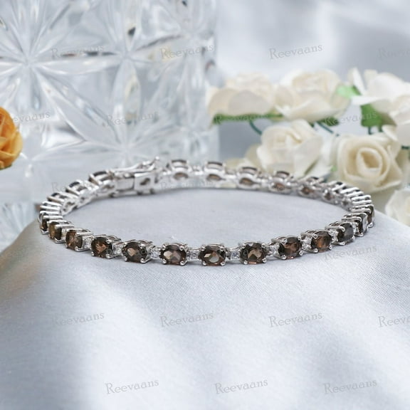 Women Smoky Quartz TennisBracelet,Silver Jewelry Gift,Anniversary,wedding Gift For Her man