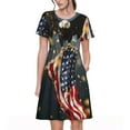 thumbnail image 1 of Fotbe Robe Motif Aigle Chauve Nord-Américain Décontractée Mode Femme Manches Courtes Robe Maxi Robe T-Shirt Rayée Longue à Blocs de Couleur, 1 of 6