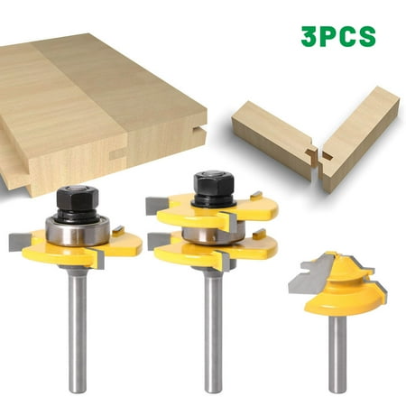 

Famure Engraving Head Set|3PCS 1/4 Shank High Quality Tongue & Groove Joint Assembly Router Bit 45 Degree Lock Miter Route Set Stock Wood Cutting
