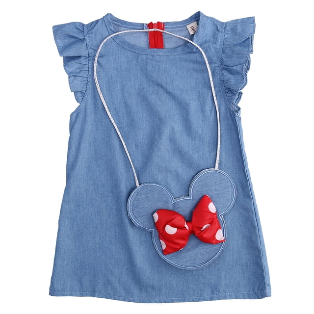 Robe pour Bébé Fille Minnie Mouse Sac Robe en Denim Robe de Fête Sans Manches Vêtements