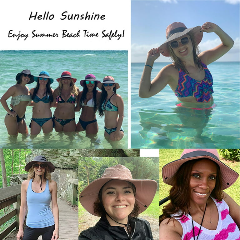 Elbourn 2 Pack Women's Ponytail Safari Sun Hat,Wide Brim UV