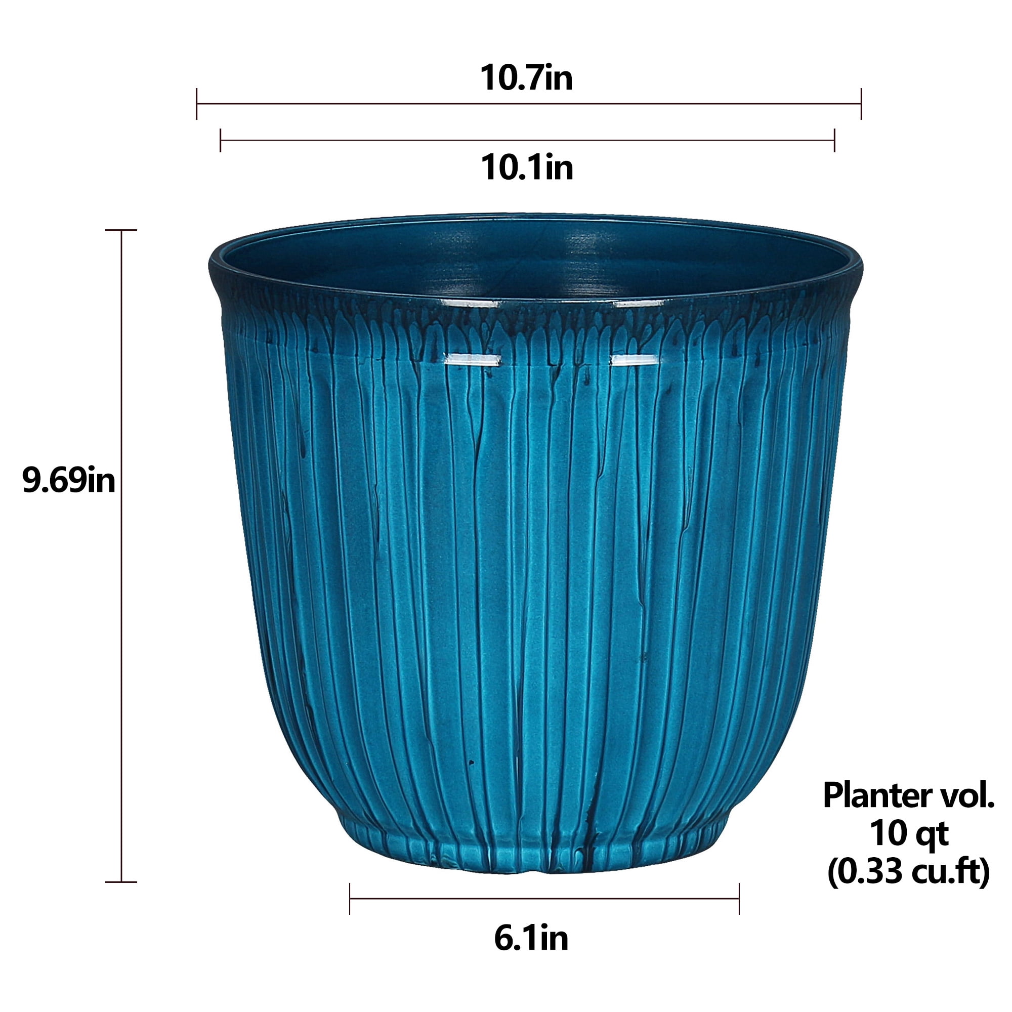 (3 pack) Better Homes & Gardens 10.7" D x 9.7" H Kamala Light Blue Recycled Resin Planter