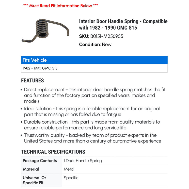 Interior Door Handle Spring - Compatible with 1982 - 1990 GMC S15