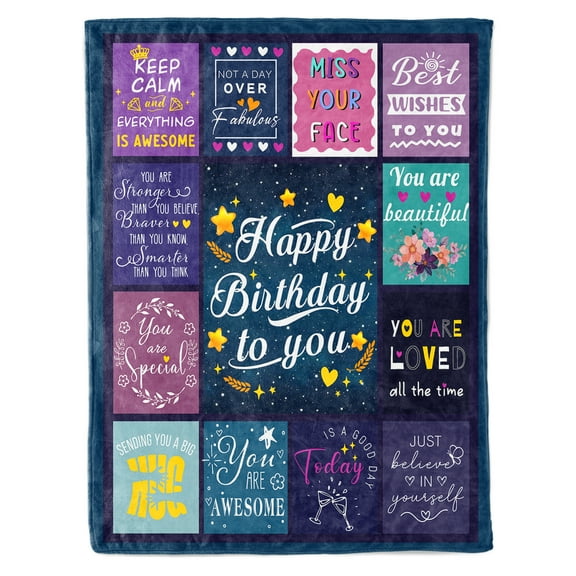 Qiushi Happy Birthday Decorations Women/Men Throw Blanket, Birthday Gifts for Woman/Men Blankets Throws, Birthday Gifts Idea Blue 50*60in