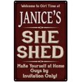 thumbnail image 1 of JANICE'S She Shed Red Sign Gift Lady Cave 8x12 Metal Sign 108120088069, 1 of 1