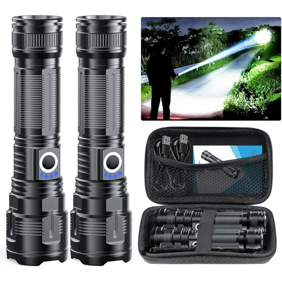 Banral 2Pack Rechargeable Tactical Flashlight, High Lumens LED Flashlight, Super Bright, Zoomable, Magnetic Base, Water-Resistant, 4 Modes, Handheld Flash Light for Camping, Hiking, Emergency