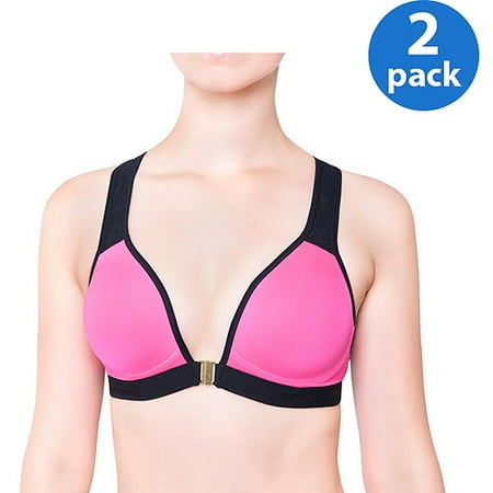 Smart & Sexy Women's Front Close Plunge Push-Up Wire Free Sport Bra, 2-Pack