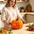 thumbnail image 4 of Orange Ceramic Pumpkin Dutch Oven Pot with Lid, Double Handle Fall Soup Bowl for Thanksgiving Kitchen Cooking & Decor 27oz, 4 of 5