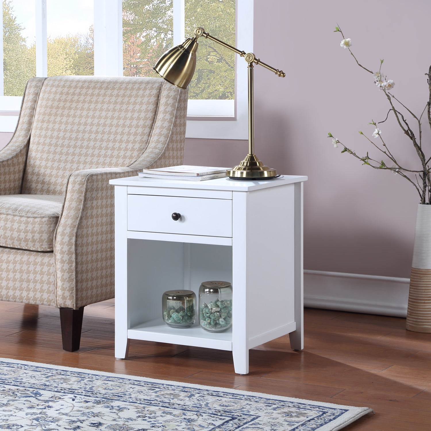 2Tier Bedside Table with 1 Drawer and Storage Shelves, End Table