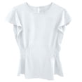 thumbnail image 5 of MIXUE Women Blouses Summer Solid Color Round Neck Short Sleeve Pleated Elegant Womens Tops Holiday Wear,White,XL, 5 of 5
