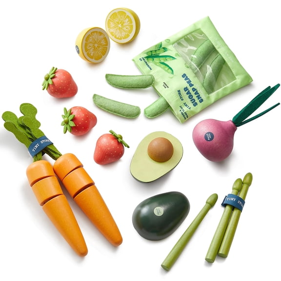 Tiny Land Wooden Fruit & Vegetable Play Set, Kids Pretend Play Kitchen Food Toys, Educational Playset for Toddler Learning and Imaginative Play