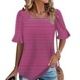 thumbnail image 3 of Scyoekwg Womens Tops Dressy Casual Square Neck Casual Dressy Tunic Shirt Ladies Blouses Lightweight Trendy Short Sleeve T Shirts Striped Print Comfy Loose Blouses (Hot Pink,XXL), 3 of 6