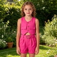 thumbnail image 6 of Gyexs Size 6-7 Girls School Clothes Button Down Sleeveless Vest Tops Elastic Waist Short Sets with Belts Casual Loose #09 Hot Pink 6-7 Years, 6 of 8