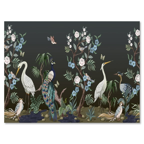 Designart ' Chinoiserie With Peonies and Birds IV ' Traditional Canvas Wall Art Print
