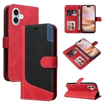 Compatible with iPhone 16 Plus Wallet Case, Classic Business Wristlet Shockproof Protective for Men Women PU Leather Card Slots Kickstand Phone Case Cover for iPhone 16 Plus, Red