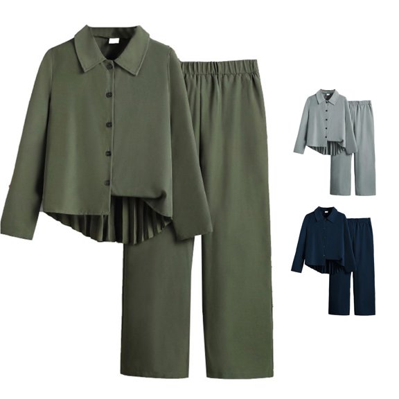 Shachafan Kids Girls Autumn Outfits Back Pleated Long Sleeve Shirt Tops With Wide Leg Pants Toddler Kids Two Piece Set For Casual Wear Clothes for Young