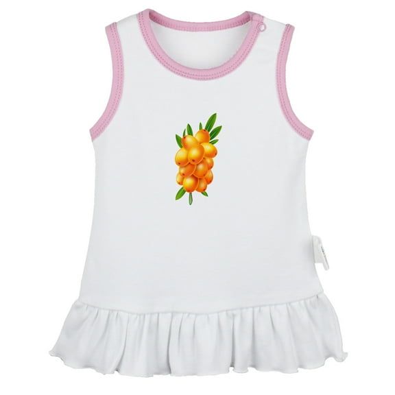 Nature Sea Buckthorn Pattern Dresses For Baby, Newborn Babies Skirts, Infant Princess Dress, 0-24M Kids Graphic Clothes (White Sleeveless Dresses, 0-6 Months)