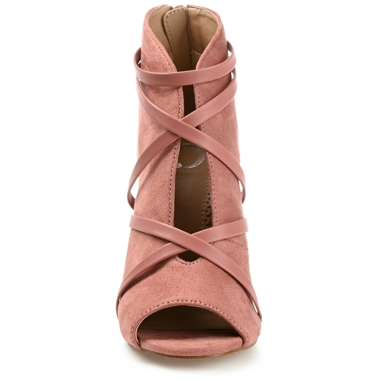 Journee Women's Samara Peep-Toe Booties - Taupe, Wide Width, 4-Inch Stiletto Heel, Vegan Leather