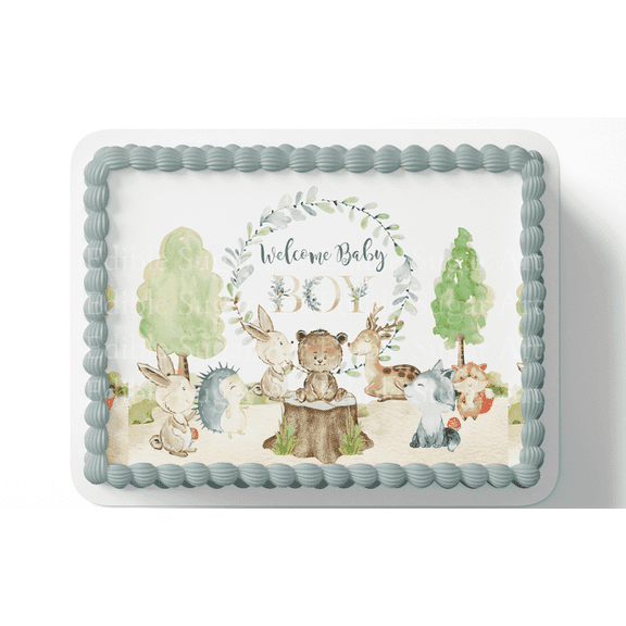 Woodland Baby Shower Cake Topper Edible Image Woodland Decorations Woodland Party Decor