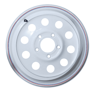 Taskmaster Steel Trailer Wheel Rim 15x6 5x4.5 White Mod with Pin Stripes