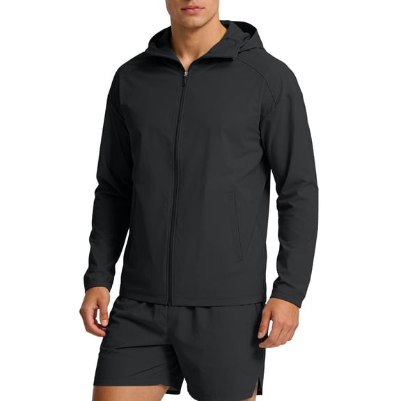 Sun Protection Hoodie Shirt for Men Full Zipper Long Sleeve Casual Lightweight Summer Hiking Athletic Jackets Tops with Pockets Black S
