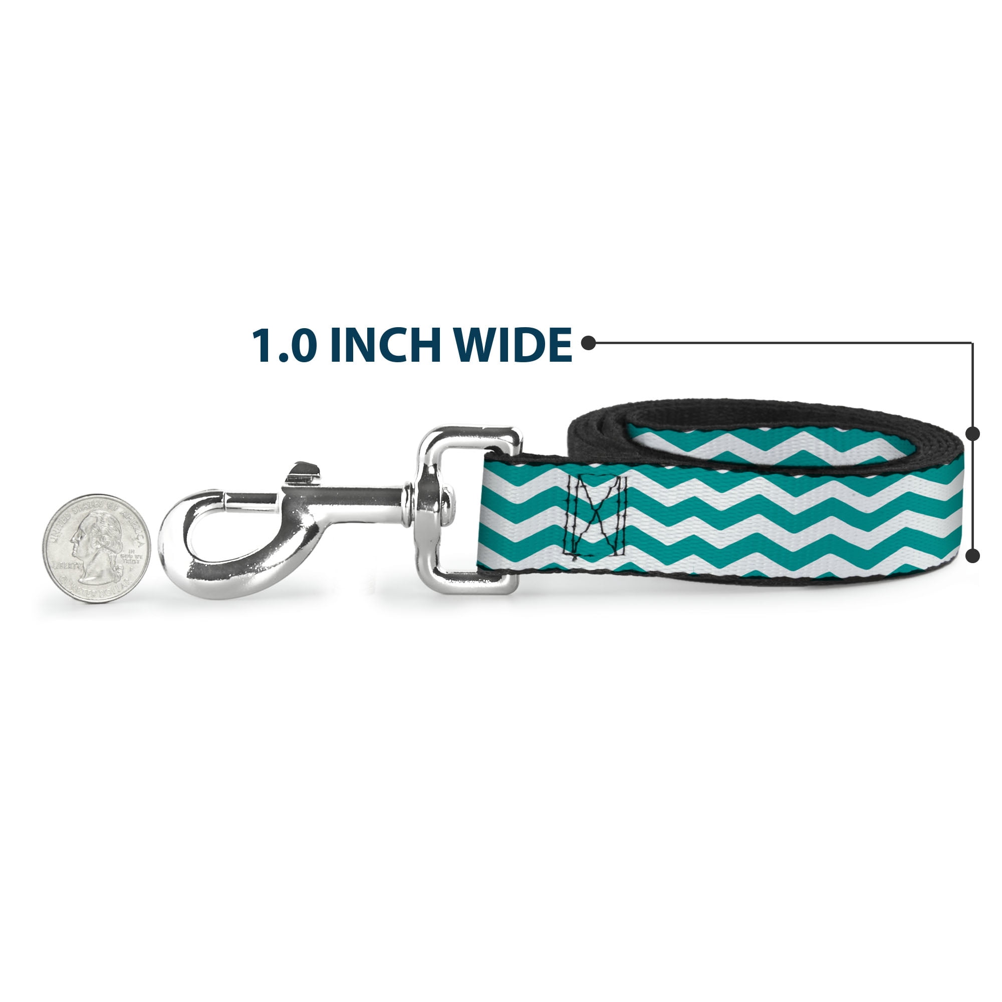 Buckle-Down Pet Leash, Dog Leash, Chevron Stripe White Teal, 6 Feet Long 1.0 Inch Wide