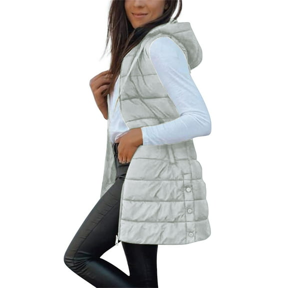Liguh Winter Coats for Women Quilted Vests for Women 2025 Womens Vests Fashion Casual Long Puffer Vest Women Womens Winter Vest Winter Jacket Puffer Jacket Womens Gray L