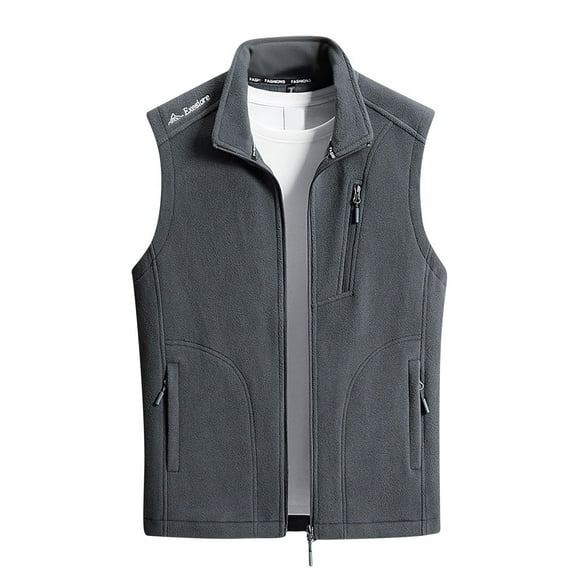 Gpaecead Polar Fleece Vest Men's Solid Color Warm Multiple Zipper Pockets Outdoor Jacket Coat