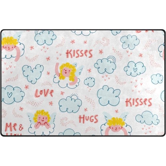 Coolnut Lightweight Soft Area Rugs 31x20 Inch, Love Angels Clouds Floor Mat Doormat for for Rooms Entrance Hardwood Floor Living Room 2'7" x 1'8" Nursery Rugs