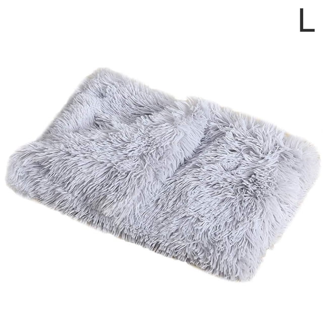 Pet Blanket Plush Small Animals Mat Warm Soft Pad 2 Layer Carpet Bed Couch Throw Rug, Light Gray, L