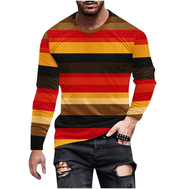 Lovzfmll Haut à Manches Longues à Rayures Minimaliste pour Homme, Chandail Décontracté à Enfiler Rouge Melon D\'eau, 4TG