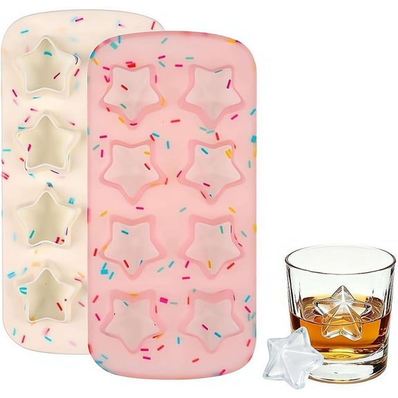 Star Shaped Ice Cube Molds,Reusable Silicone Ice Maker for Freezer,8 Cavity Non-Stick Silicone Mold for Chocolate,Candy,Cake,Ices Cube Trays for Cocktails, Whiskey & Chilled Drinks(M)