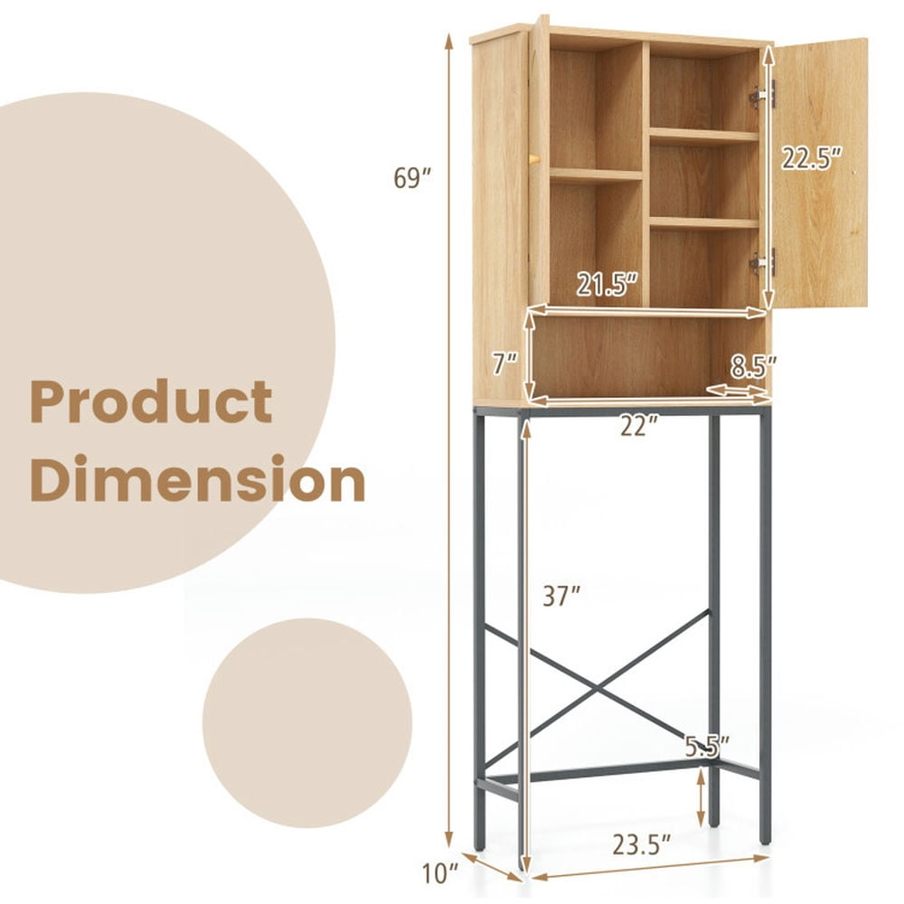 Finihen Toilet Storage Cabinet, Bathroom Cabinet Organizer, Over The Toilet Storage Cabinet with Rattan Doors and Shelves, for Bathroom, Natural