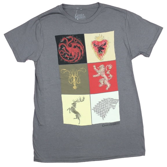Game of Thrones Mens T-Shirt - Six Boxed Colorful House Sigils (Medium)