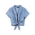 thumbnail image 7 of MODA NOVA Junior's Striped Button Up Short Sleeve Tie Front Crop Shirt Blue XL, 7 of 7