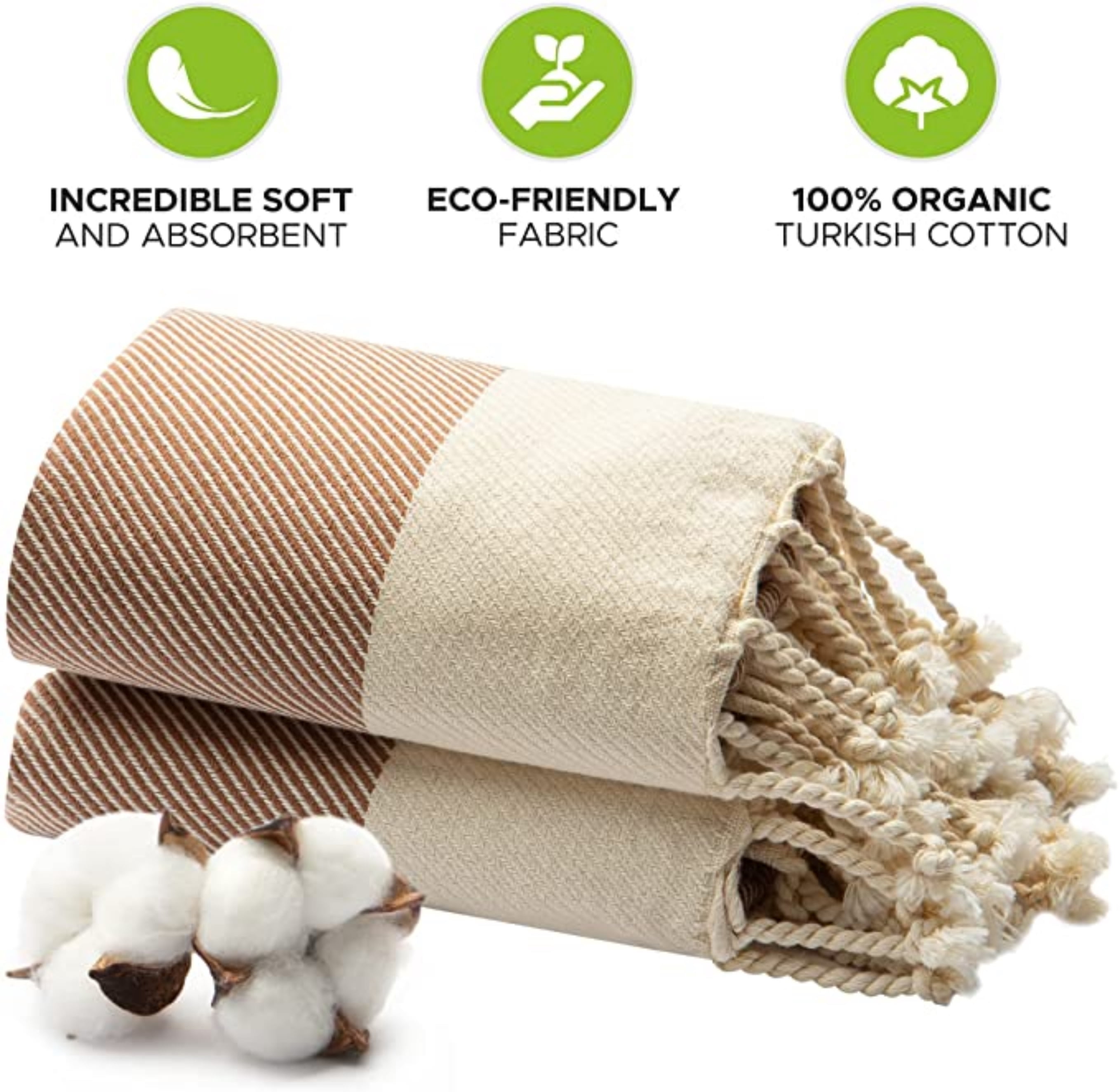 Mykonos 6-Pack Turkish Cotton Hand Towels – Brown Line, 40x19 in, Soft Absorbent Decorative Bathroom Towel Set