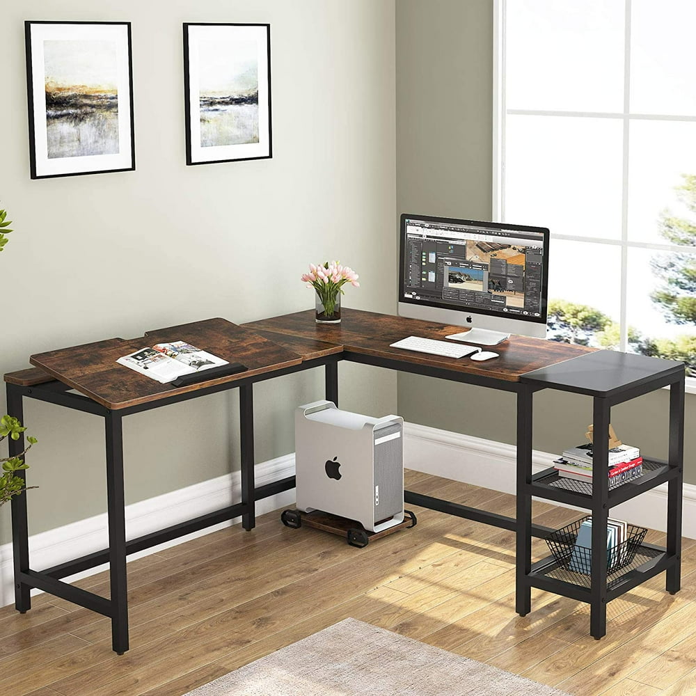 Tribesigns L Shaped Desk with Storage Shelves, Industrial Large Corner