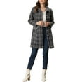 thumbnail image 2 of INSPIRE CHIC Women's Plaid Tweed Button Doll Collar Winter Elegant Long Coat, 2 of 5