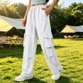 thumbnail image 2 of Ozmmyan Wide Leg Sweatpants for Womens Lightweight Cargo Pants Drawstring High Elastic Waist Baggy Utility Trousers with Multiple Pockets, 2 of 5