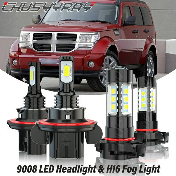 For Dodge Nitro 2010 2011 - H13 5202 LED Headlight Dual Beam Fog Light Bulbs Kit 6000K White 4x