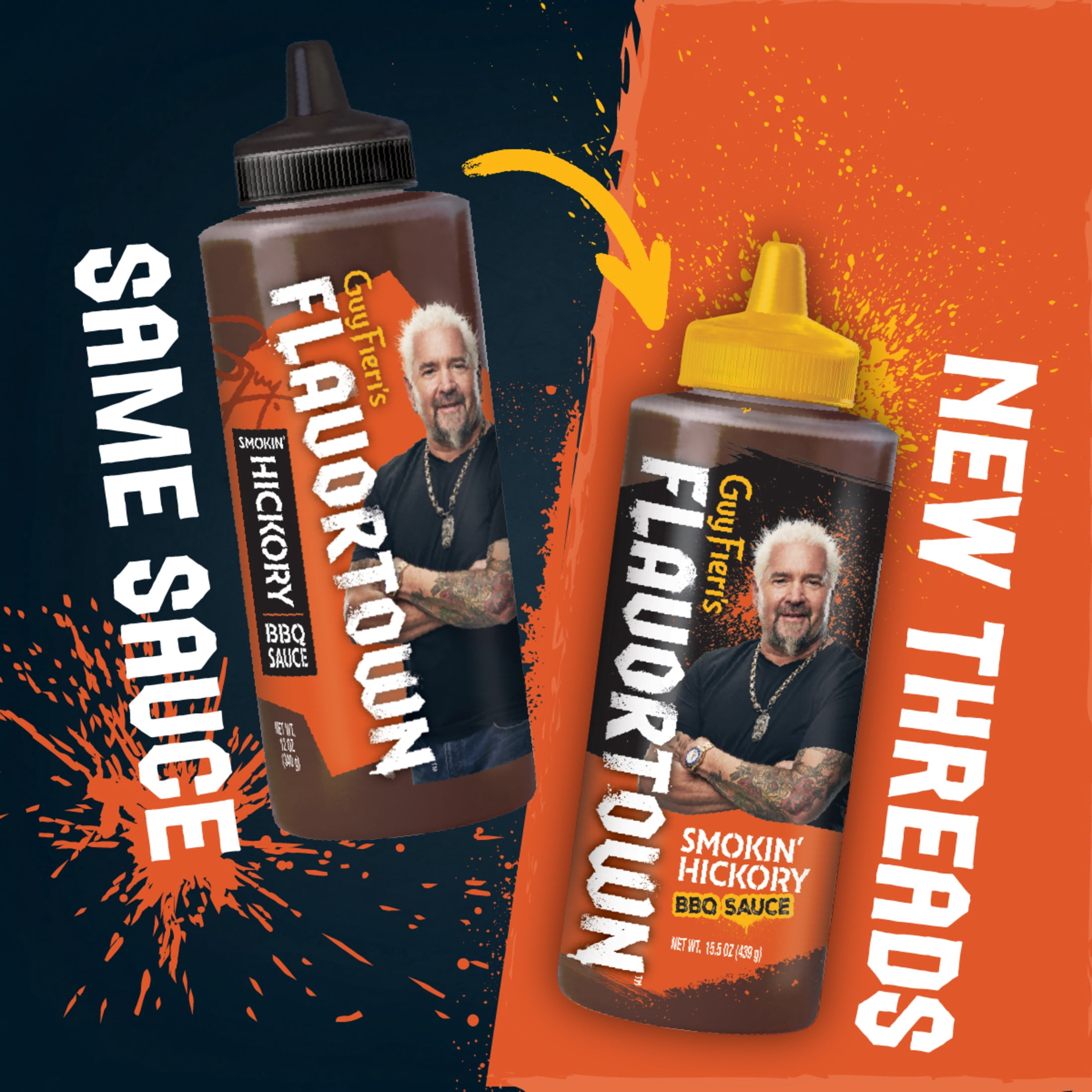 (3 pack) Guy Fieri Flavortown Smokin' Hickory Grilling Sauce, Sweet BBQ Glaze for Brisket Ribs and Pulled Pork, 15.5 oz
