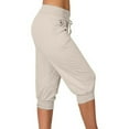 thumbnail image 2 of RYRJJ Women's Sweatpants Capri Pants Solid Cropped Jogger Running Pants Lounge Loose Fit Drawstring Waist with Side Pockets(Khaki,L), 2 of 6