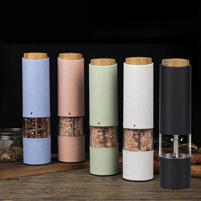 Jiaeri Moulin à Poivre Électrique Automatique, Moulin à Sel en Acier Inoxydable à Piles, Moulin à Épices à une Main avec Bouton-Poussoir et Mouture Réglable, Pot Transparent Réutilisable à Remplissage Facile pour la Cuisine