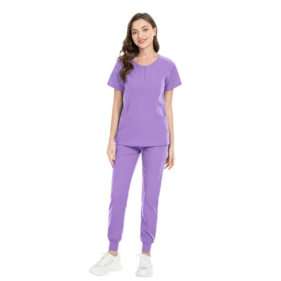 VIAOLI Scrubs Set - Stretchy Polyester-Spandex Medical Nursing Uniform for Women, 7 Colors, S-XXL, Uniformes Medicos Mujer
