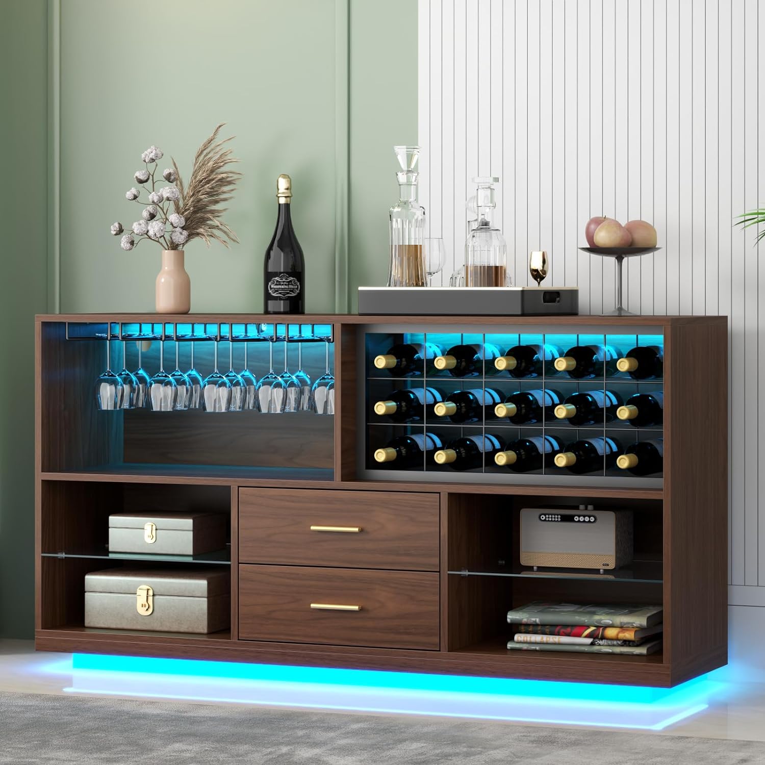 Gyfimoie Wine Bar Cabinet with Drawers and LED Lights - image 4 of 5