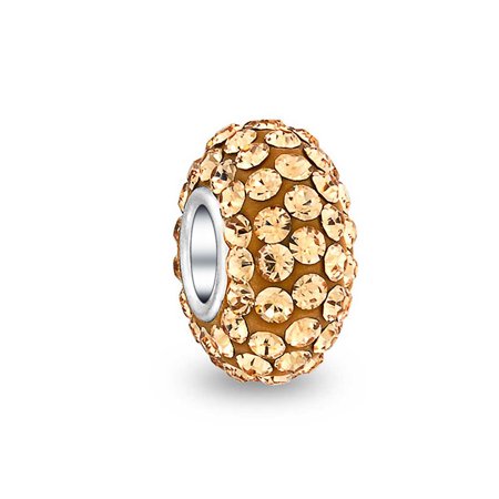 - Solid Gold Tone Crystal Spacer Bead Core 925 Sterling Silver Fits European Charm Bracelet For Women For Teens