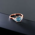 thumbnail image 4 of Gem Stone King 18K Rose Gold Plated Silver Persian Blue Moissanite and Lab Grown Diamond 3-Stone Engagement Ring for Women | 1.76 Cttw | Octagon 8X6MM | Gemstone Birthstone | Size 6, 4 of 4