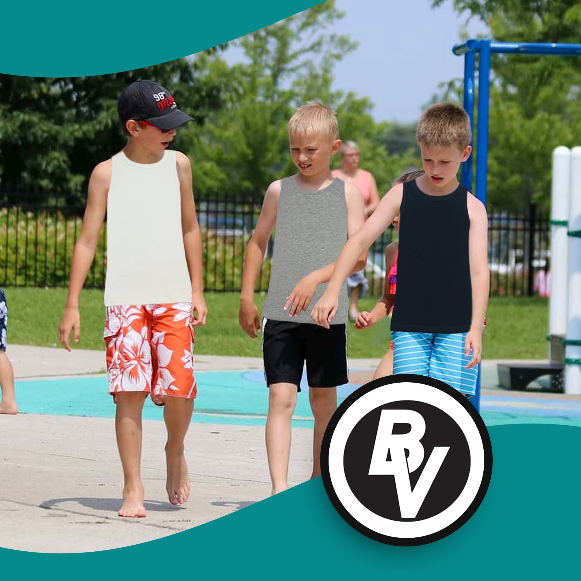 BROOKLYN VERTICAL Boys 4 Pack Undershirt Tank Top - Tagless Cotton Super Soft