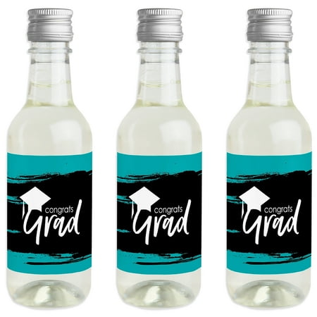 Teal Grad - Best is Yet to Come - Mini Wine and Champagne Bottle Label Stickers - Turquoise Graduation Party Favor