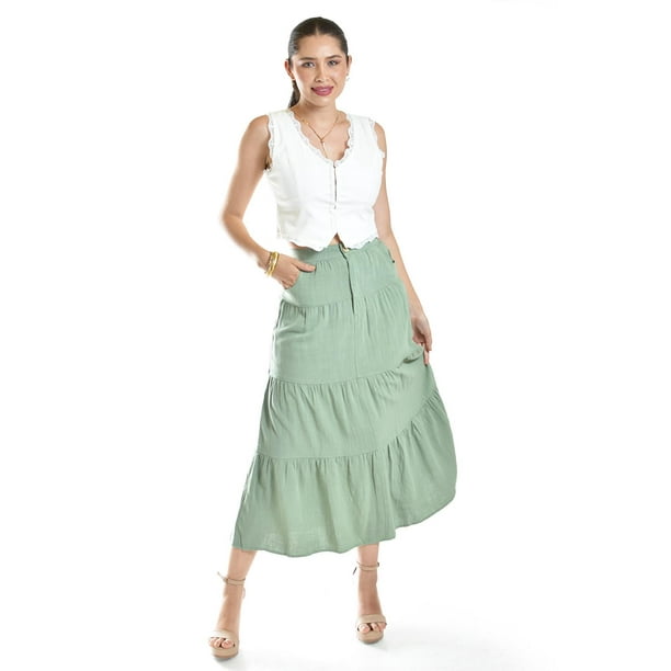 Falda midi de lino Roman Fashion /Juvenil, 50061 (Pistache) verde claro G